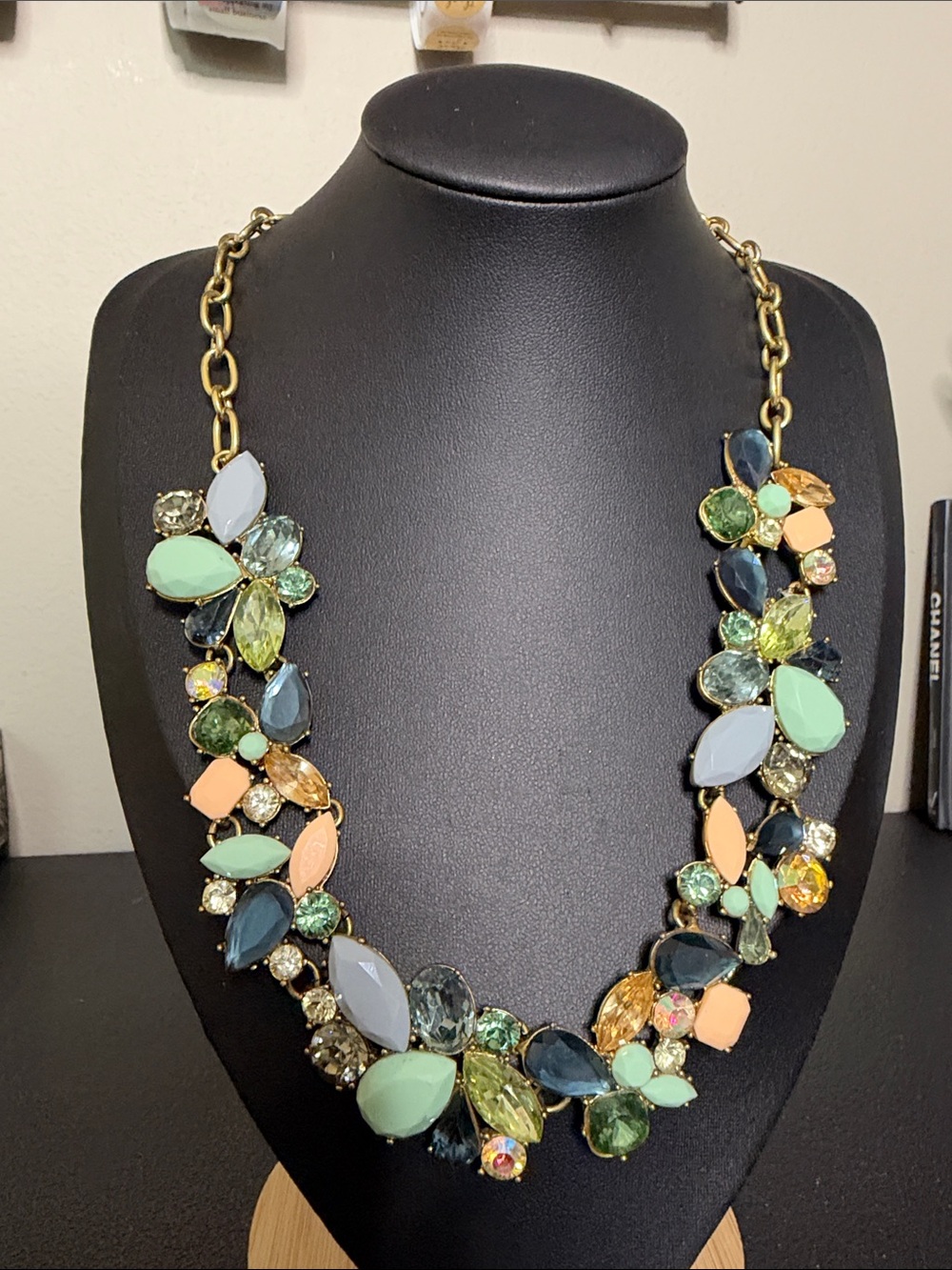 J. Crew Statement Pastel Floral Crystal Statement Necklace - Mint, Peach & Navy